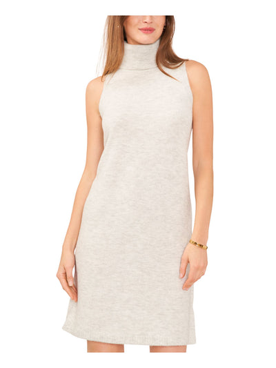 MSK Womens Beige Unlined Ribbed Trim Pullover Heather Sleeveless Turtle Neck Above The Knee Party Sweater Dress XL