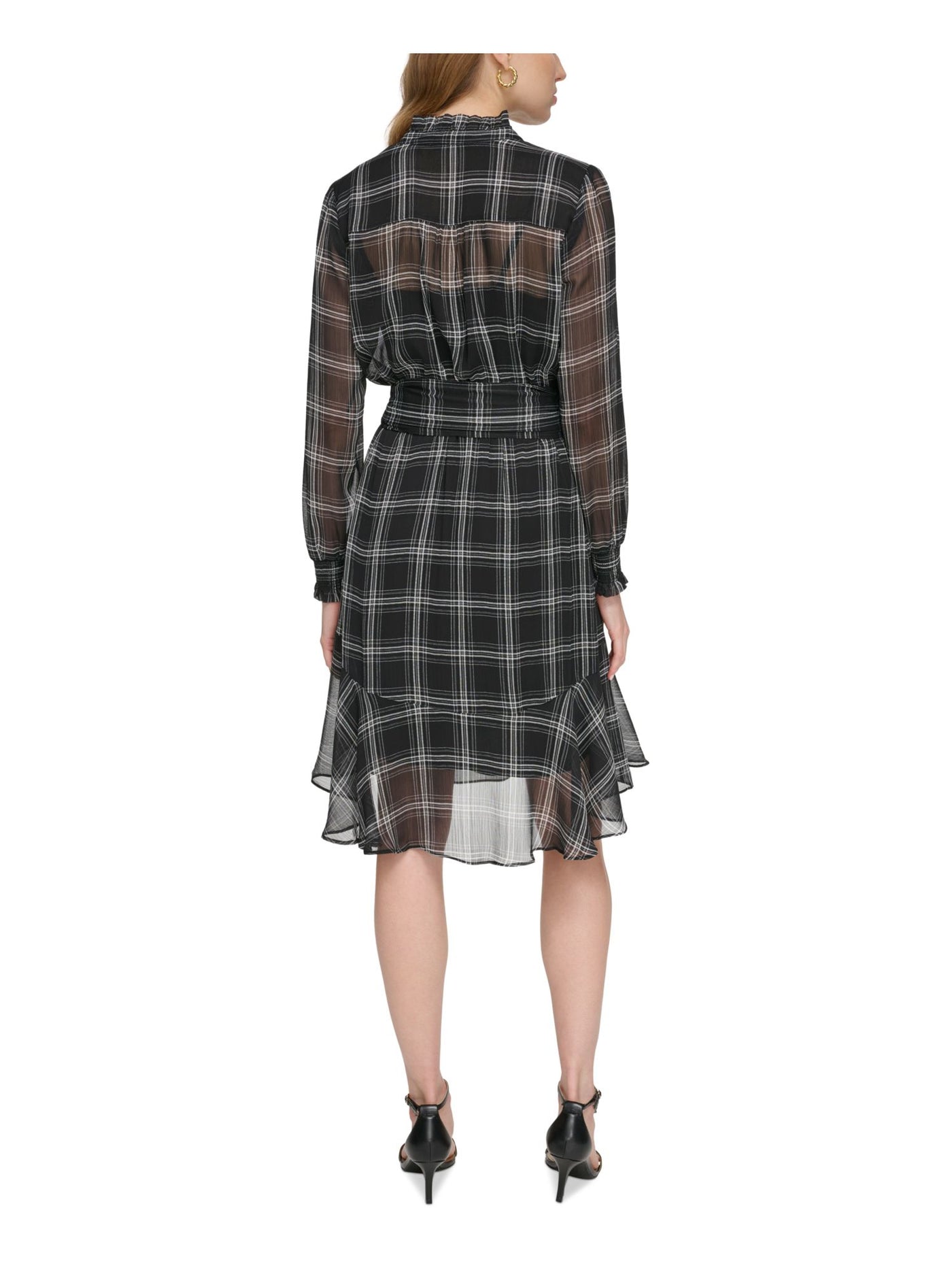 TOMMY HILFIGER Womens Ruffled Blouson Sleeve Split Knee Length Wear To Work Fit + Flare Dress