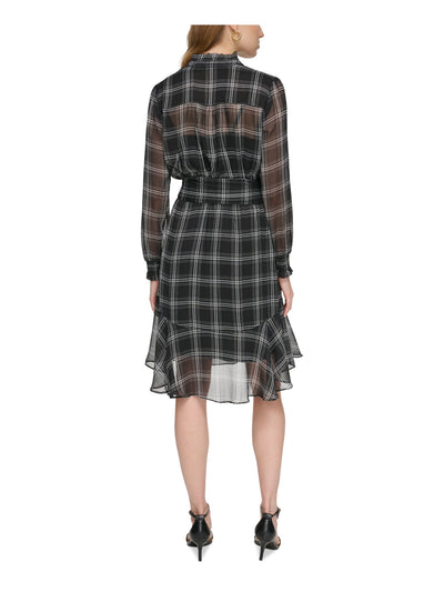 TOMMY HILFIGER Womens Ruffled Blouson Sleeve Split Knee Length Wear To Work Fit + Flare Dress