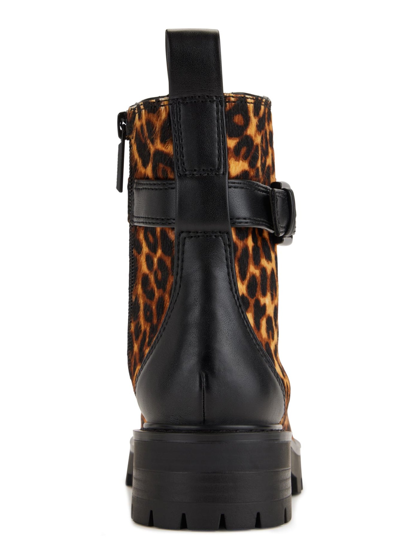 KARL LAGERFELD PARIS Womens Brown Animal Print Embellished Buckled Ankle Strap Heel Pull-Tab Padded Lug Sole Maeva Cap Toe Zip-Up Combat Boots 7 M