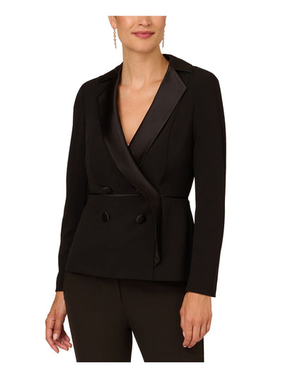 ADRIANNA PAPELL Womens Black Zippered Lined Double Breasted Long Sleeve Collared Wear To Work Blouse 10