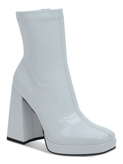 WILD PAIR Womens White Padded Stretch Beautee Square Toe Flare Zip-Up Dress Boots 8 M