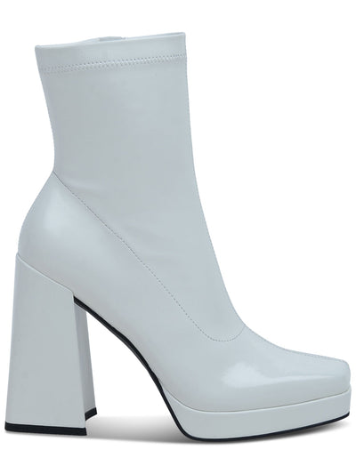 WILD PAIR Womens White Padded Stretch Beautee Square Toe Flare Zip-Up Dress Boots 8 M