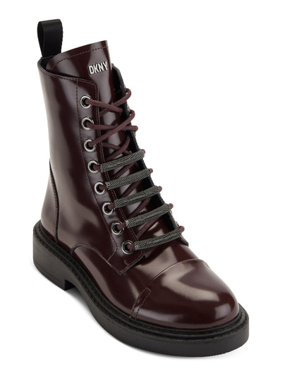 DKNY Womens Burgundy Lace Up Hardware Accents Padded Malaya Cap Toe Block Heel Zip-Up Leather Combat Boots 6