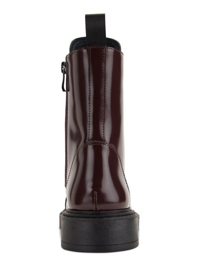 DKNY Womens Burgundy Lace Up Hardware Accents Padded Malaya Cap Toe Block Heel Zip-Up Leather Combat Boots 6