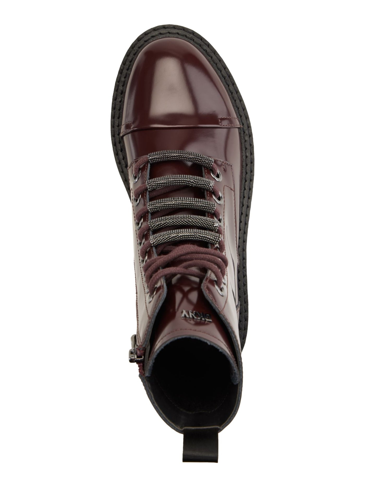 DKNY Womens Burgundy Lace Up Hardware Accents Padded Malaya Cap Toe Block Heel Zip-Up Leather Combat Boots 6