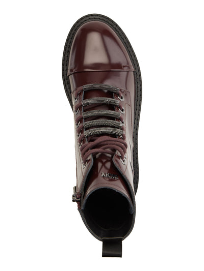 DKNY Womens Burgundy Lace Up Hardware Accents Padded Malaya Cap Toe Block Heel Zip-Up Leather Combat Boots 6