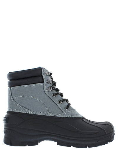 WEATHERPROOF VINTAGE Mens Gray Mixed Media Removable Insole Waterproof Round Toe Platform Lace-Up Duck Boots 10 M