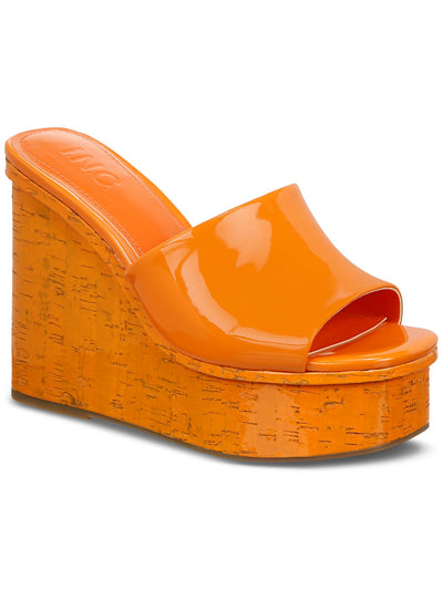 INC Womens Orange 1-1/2" Platform Cork Heel Goring Padded Melinaa Square Toe Wedge Slip On Dress Heeled Sandal 6 M