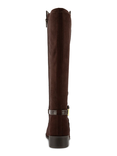 KAREN SCOTT Womens Brown Croc Buckle Accent Stretch Padded Stanell Almond Toe Block Heel Zip-Up Riding Boot 6.5 M