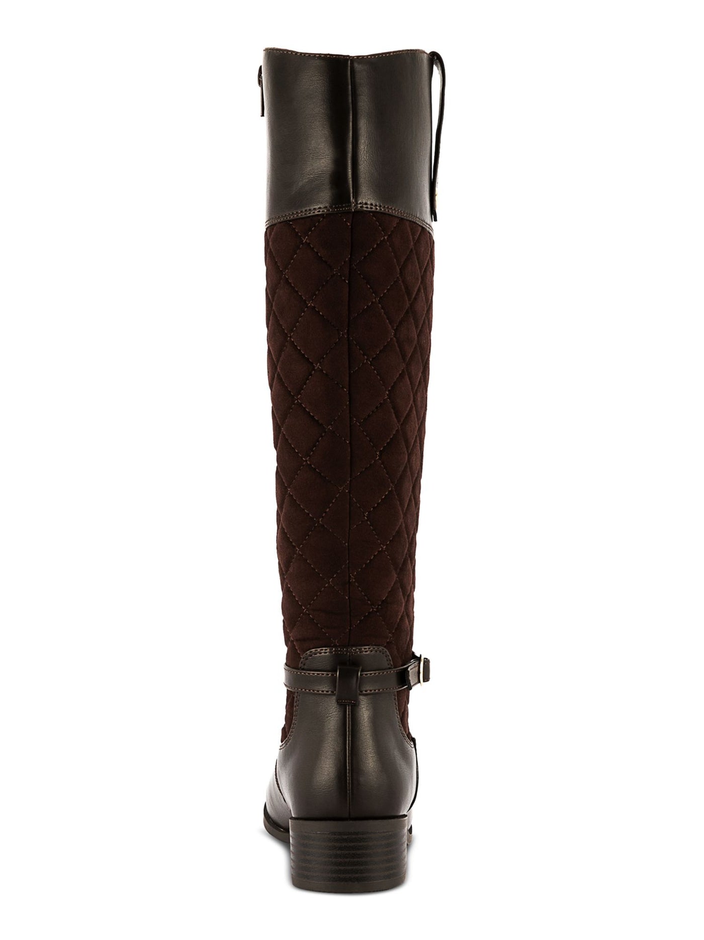 KAREN SCOTT Womens Brown Mixed Media Buckled Strap Side Pull-Tab Quilted Padded Stancee Round Toe Block Heel Zip-Up Riding Boot 8 M