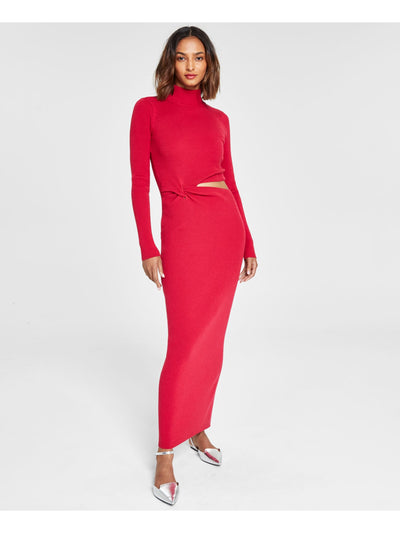 RACHEL RACHEL ROY Womens Red Stretch Ribbed Open Torso Twist Accent Pullover Long Sleeve Mock Neck Maxi Party Sheath Dress M