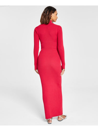 RACHEL RACHEL ROY Womens Red Stretch Ribbed Open Torso Twist Accent Pullover Long Sleeve Mock Neck Maxi Party Sheath Dress M