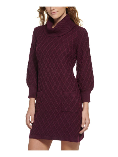 JESSICA HOWARD Womens Burgundy Pocketed Pull Over Long Sleeve Cowl Neck Short Shift Dress Petites PM
