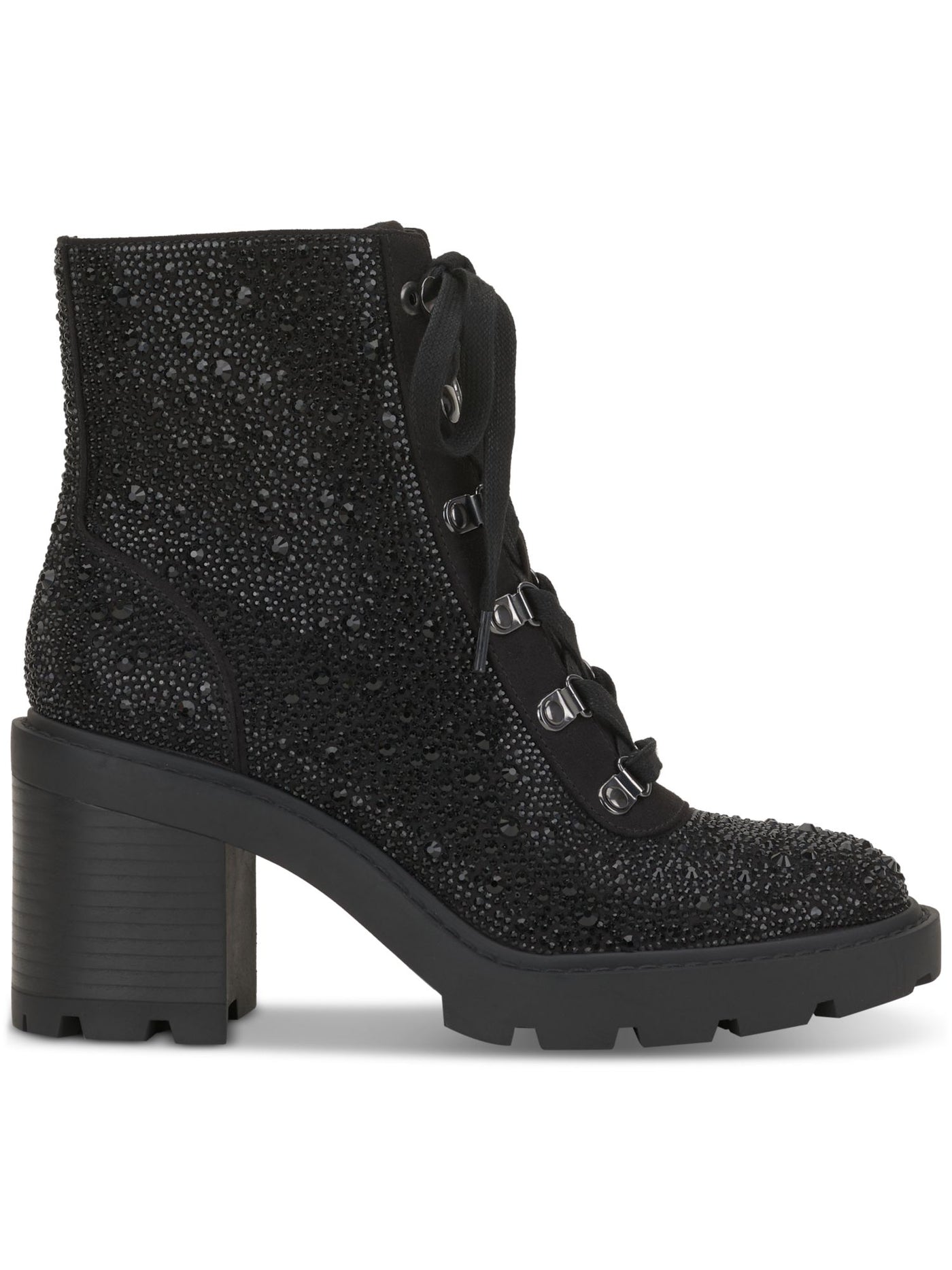 INC Womens Black Lace Up Treaded Lug Sole Rhinestone Shada Round Toe Zip-Up Booties 8.5 M