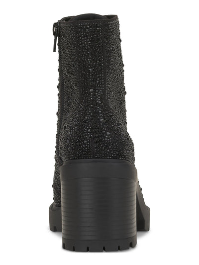 INC Womens Black Lace Up Treaded Lug Sole Rhinestone Shada Round Toe Zip-Up Booties 8.5 M