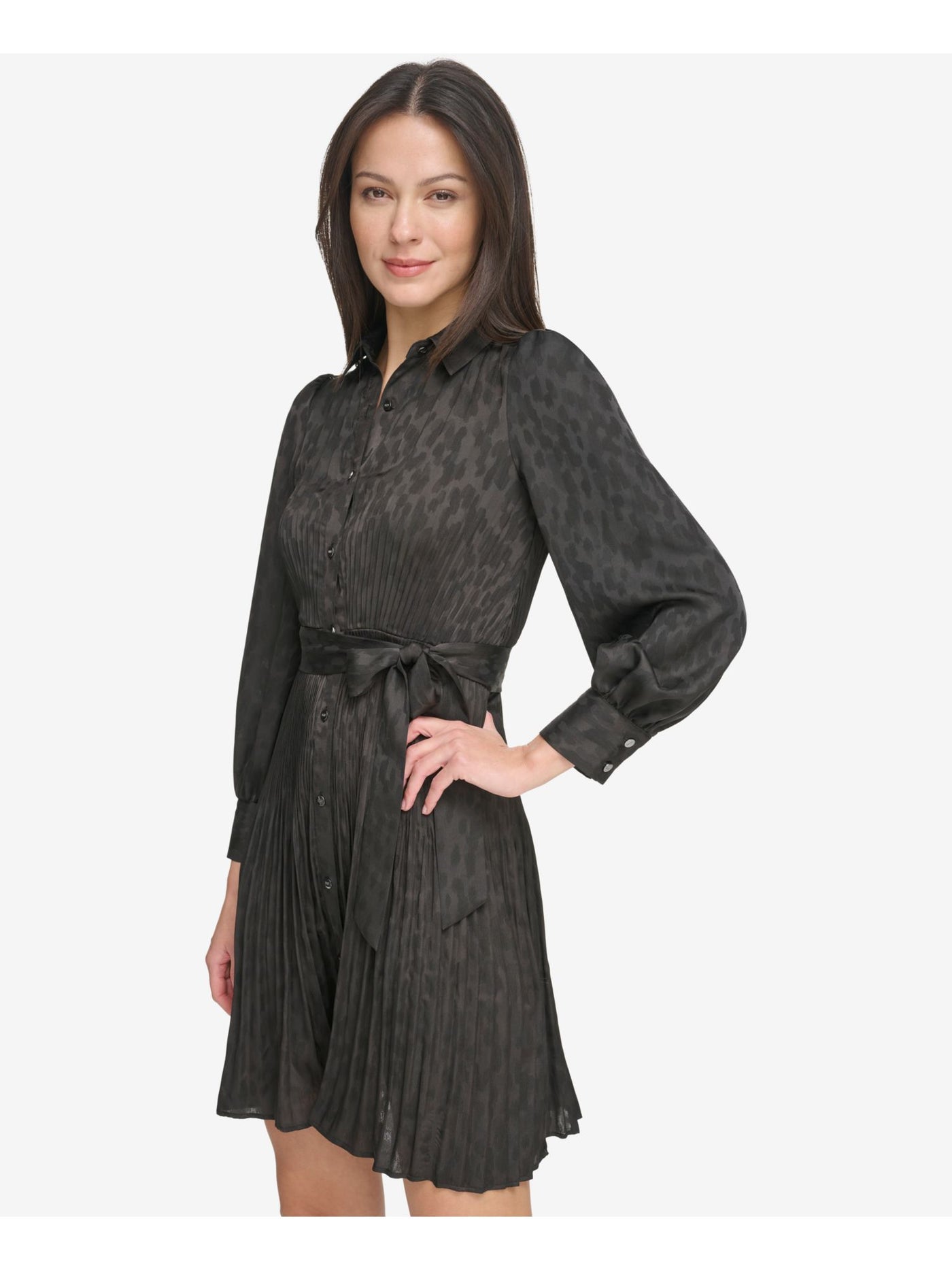 DKNY Womens Belted Cuffed Sleeve Collared Short Cocktail Shirt Dress