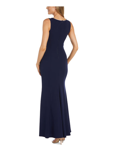 NIGHTWAY Womens Navy Cut Out Embellished Zippered Lined Sleeveless Round Neck Full-Length Formal Gown Dress 8