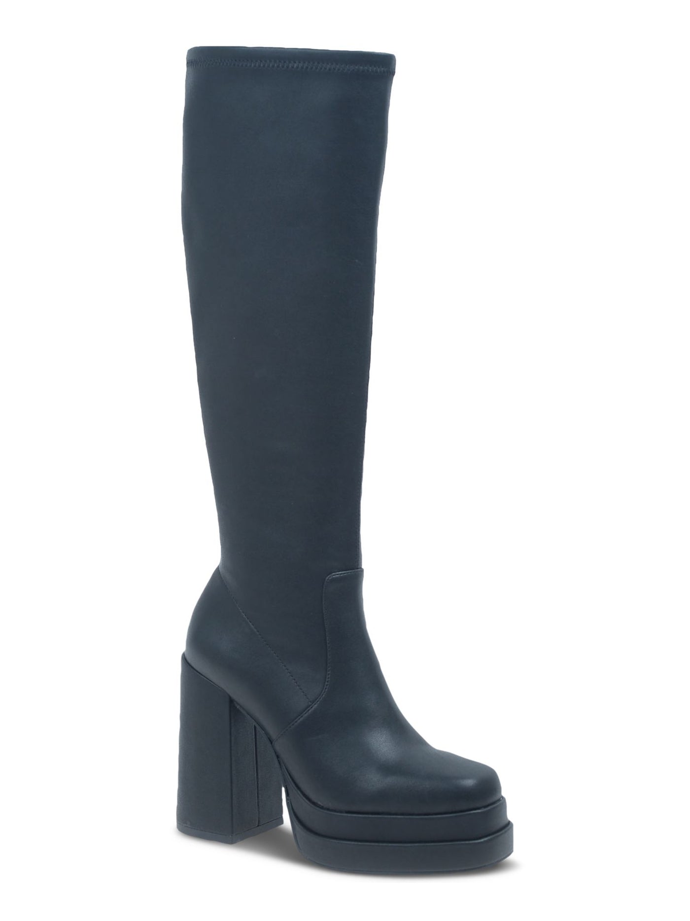WILD PAIR Womens Black 1-1/2" Platform Padded Stretch Olyvia Square Toe Block Heel Zip-Up Heeled Boots 9 M