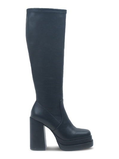 WILD PAIR Womens Black 1-1/2" Platform Padded Stretch Olyvia Square Toe Block Heel Zip-Up Heeled Boots 9 M