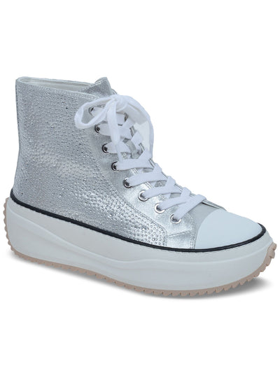 WILD PAIR Womens Silver Treaded Rhinestone Padded Hopefullf Cap Toe Platform Lace-Up Sneakers Shoes 5.5 M