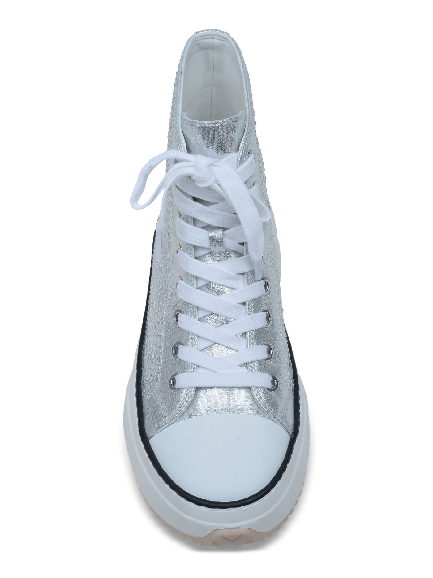 WILD PAIR Womens Silver Treaded Rhinestone Padded Hopefullf Cap Toe Platform Lace-Up Sneakers Shoes 5.5 M