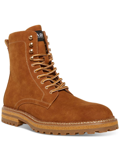 MADDEN Mens Brown Lace-Up Front Heel Pull-Tab Padded M-eminor Round Toe Block Heel Zip-Up Boots Shoes 8 M