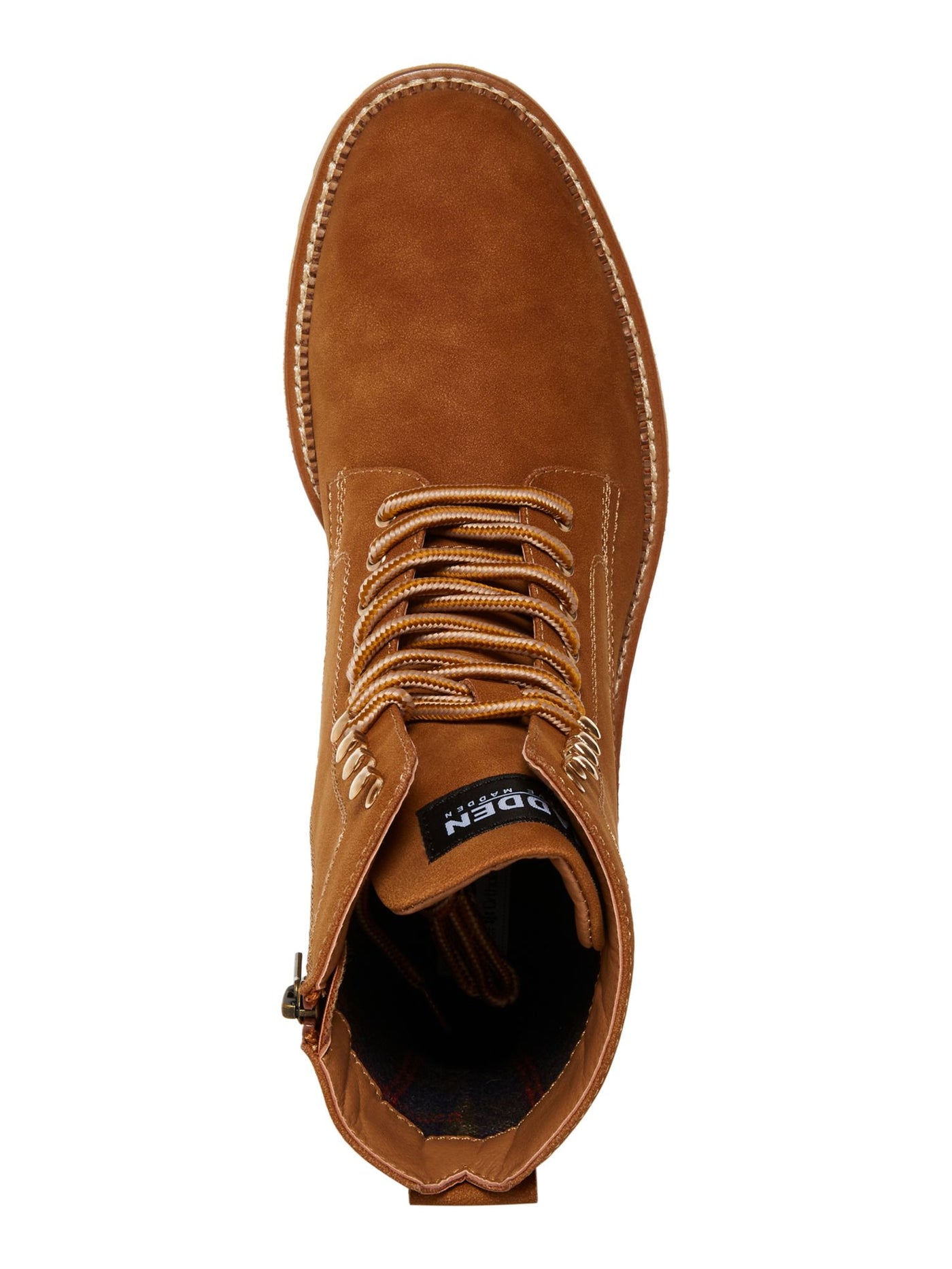 MADDEN Mens Brown Lace-Up Front Heel Pull-Tab Padded M-eminor Round Toe Block Heel Zip-Up Boots Shoes 8 M
