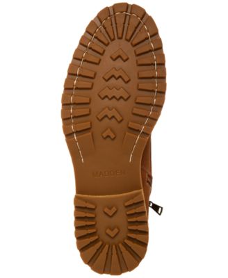 MADDEN Mens Brown Lace-Up Front Heel Pull-Tab Padded M-eminor Round Toe Block Heel Zip-Up Boots Shoes M