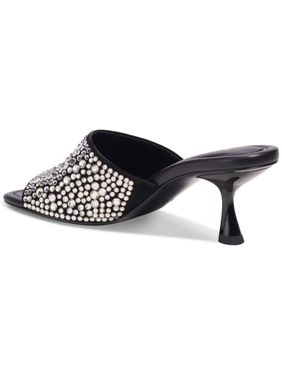 KATE SPADE NEW YORK Womens Black Crystal Embellishments Padded Malibu Almond Toe Kitten Heel Slip On Leather Dress Sandals Shoes 5 B