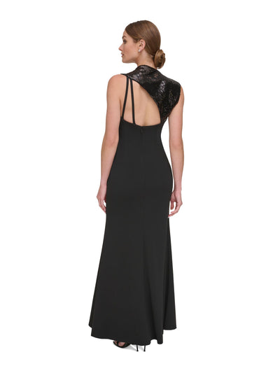 DKNY Womens Black Zippered Lined Strappy Cut Out Back Sleeveless Asymmetrical Neckline Full-Length Evening Gown Dress 4