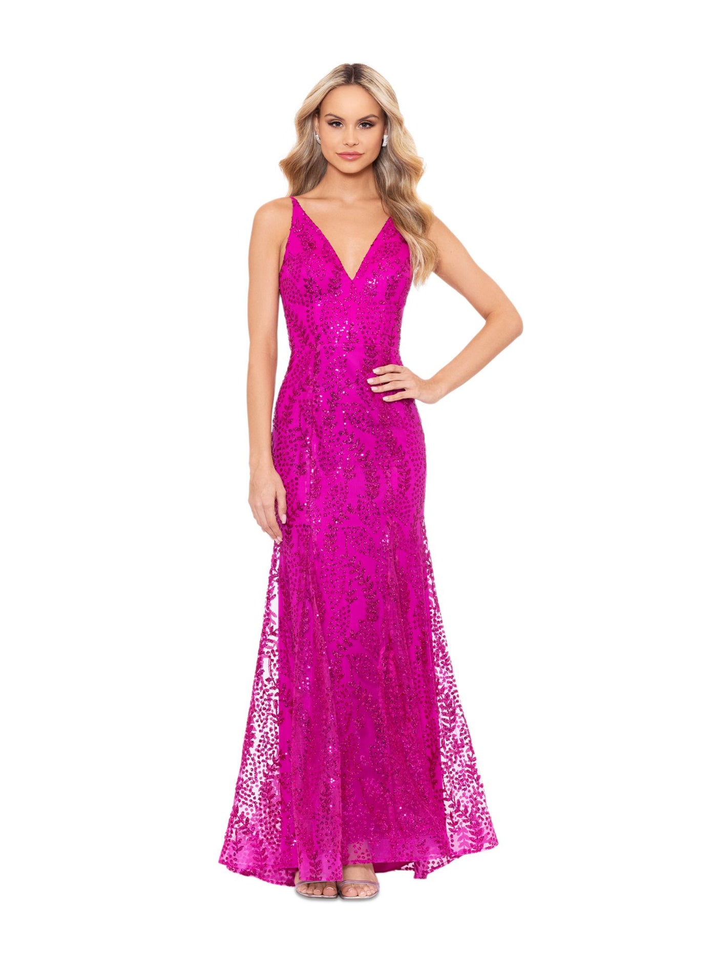 BLONDIE NITES Womens Pink Cut Out Zippered Lace-up Back Lined Sleeveless V Neck Full-Length Formal Gown Dress Juniors 15