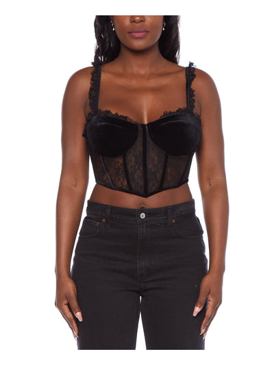 ALEX & SOPHIA Womens Black Zippered Boning Lace Padded Lace Trim Cor Floral Sleeveless Sweetheart Neckline Party Top Juniors 15\16