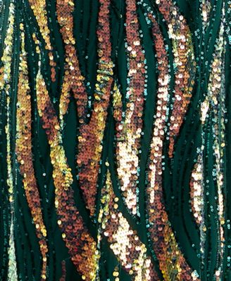 CITY STUDIO Womens Green Zippered Slitted Lined Sequined Padded Sleeveless Asymmetrical Neckline Full-Length Formal Gown Dress