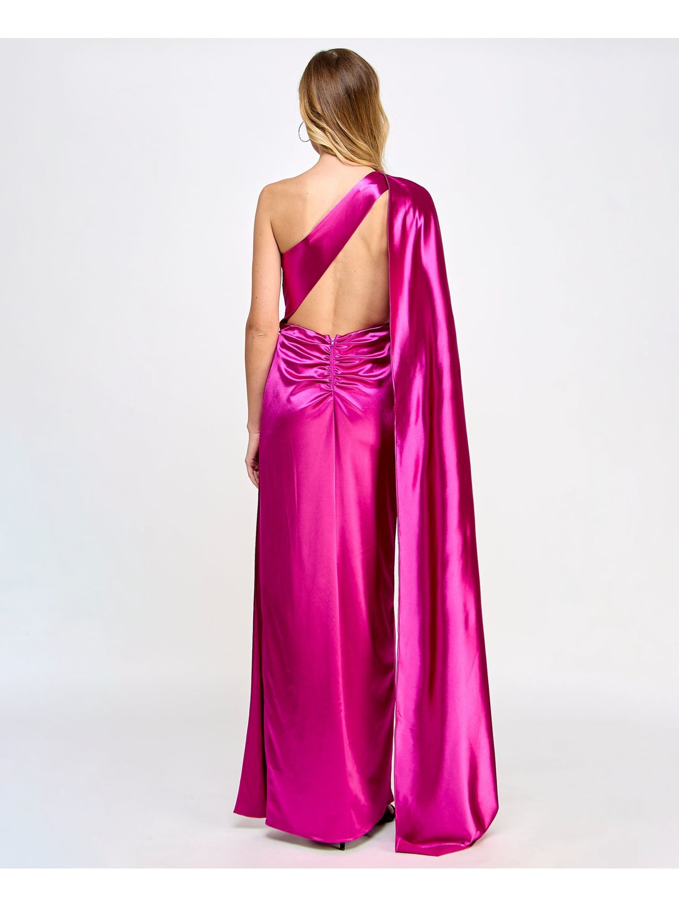 CITY STUDIO Womens Purple Zippered Slitted Cape Sleeve Cutout Back Gathered Asymmetrical Neckline Full-Length Formal Gown Dress Juniors 5\6