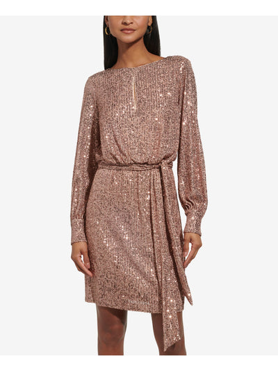 ELIZA J Womens Zippered Cuffed Sleeve Boat Neck Above The Knee Party Blouson Dress