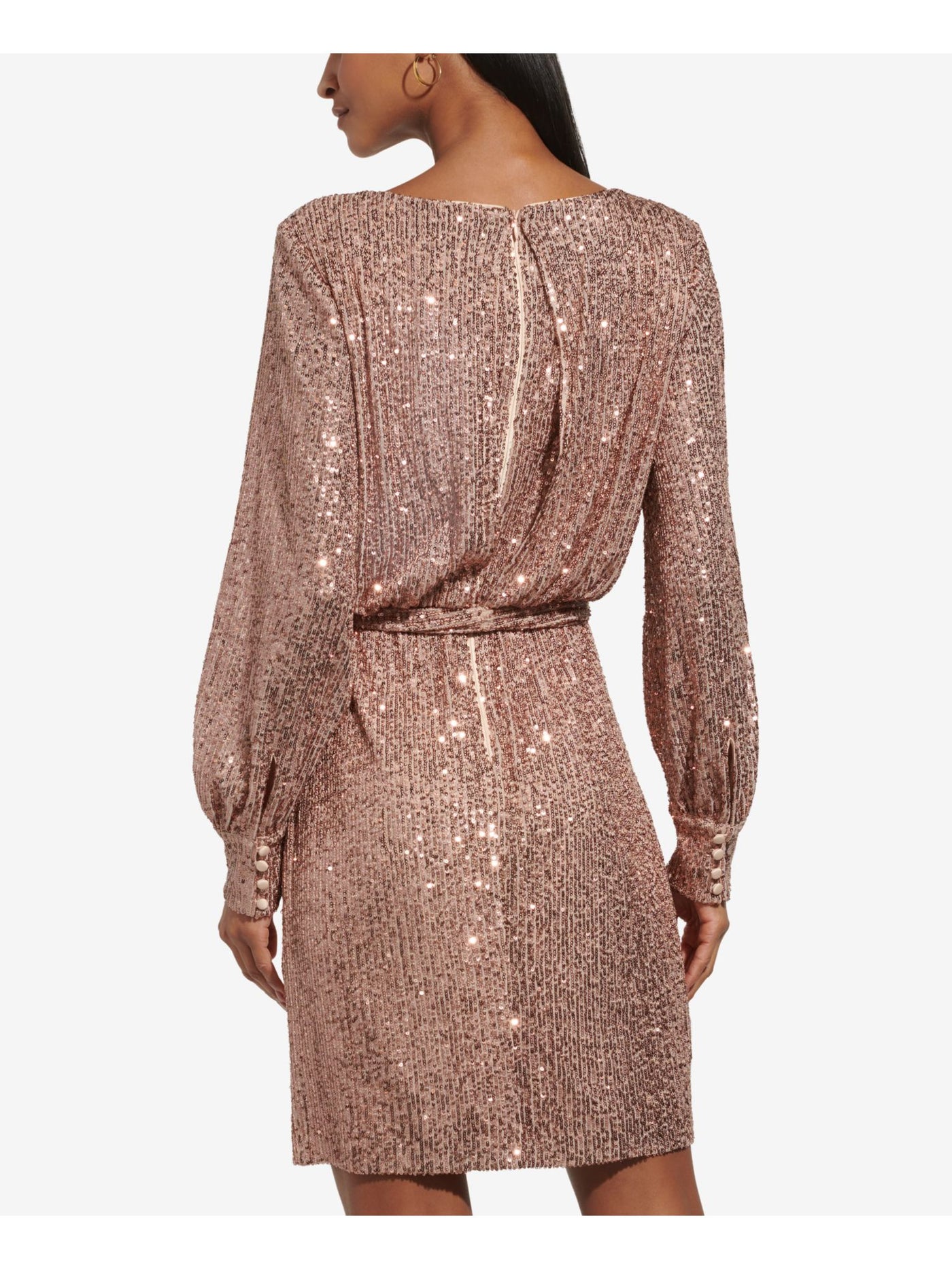 ELIZA J Womens Zippered Cuffed Sleeve Boat Neck Above The Knee Party Blouson Dress
