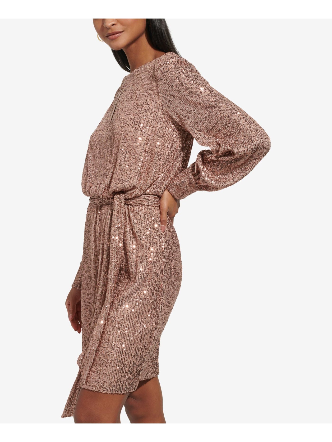 ELIZA J Womens Zippered Cuffed Sleeve Boat Neck Above The Knee Party Blouson Dress