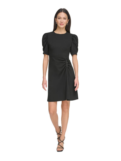 DKNY Womens Zippered Pouf Sleeve Round Neck Above The Knee Wear To Work Sheath Dress