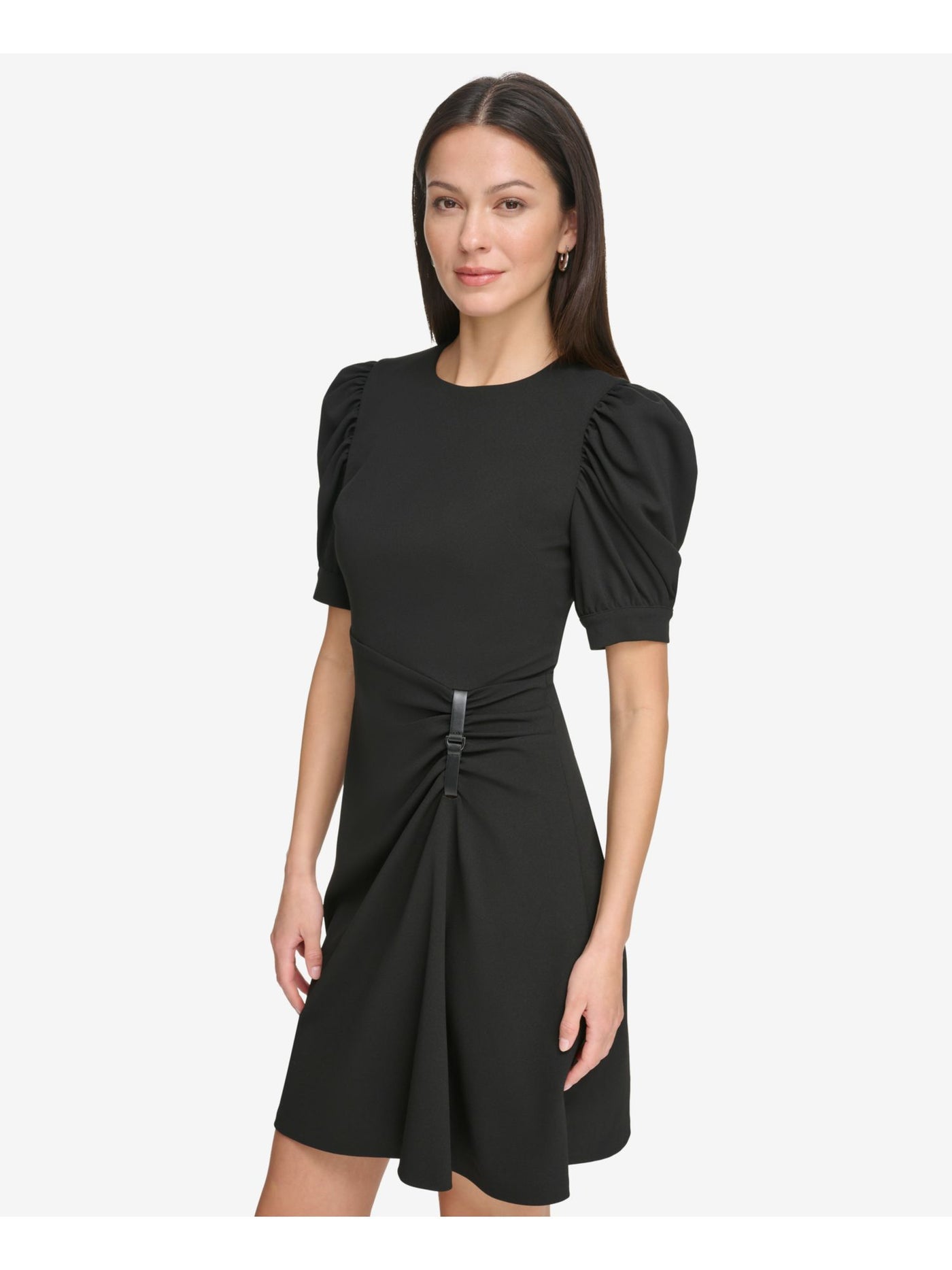 DKNY Womens Zippered Pouf Sleeve Round Neck Above The Knee Wear To Work Sheath Dress