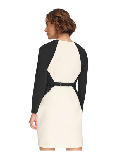DKNY Womens Zippered Long Sleeve Round Neck Above The Knee Wear To Work Sheath Dress