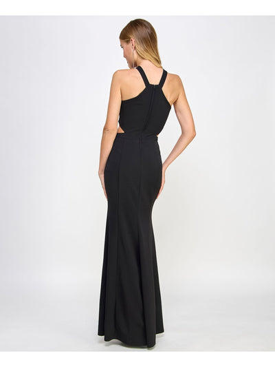 SPEECHLESS Womens Black Cut Out Embellished Slitted Unlined Zippered Sleeveless Halter Full-Length Formal Sheath Dress Juniors 0