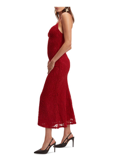 BARDOT Womens Red Zippered Lined Spaghetti Strap Square Neck Midi Party Sheath Dress 12