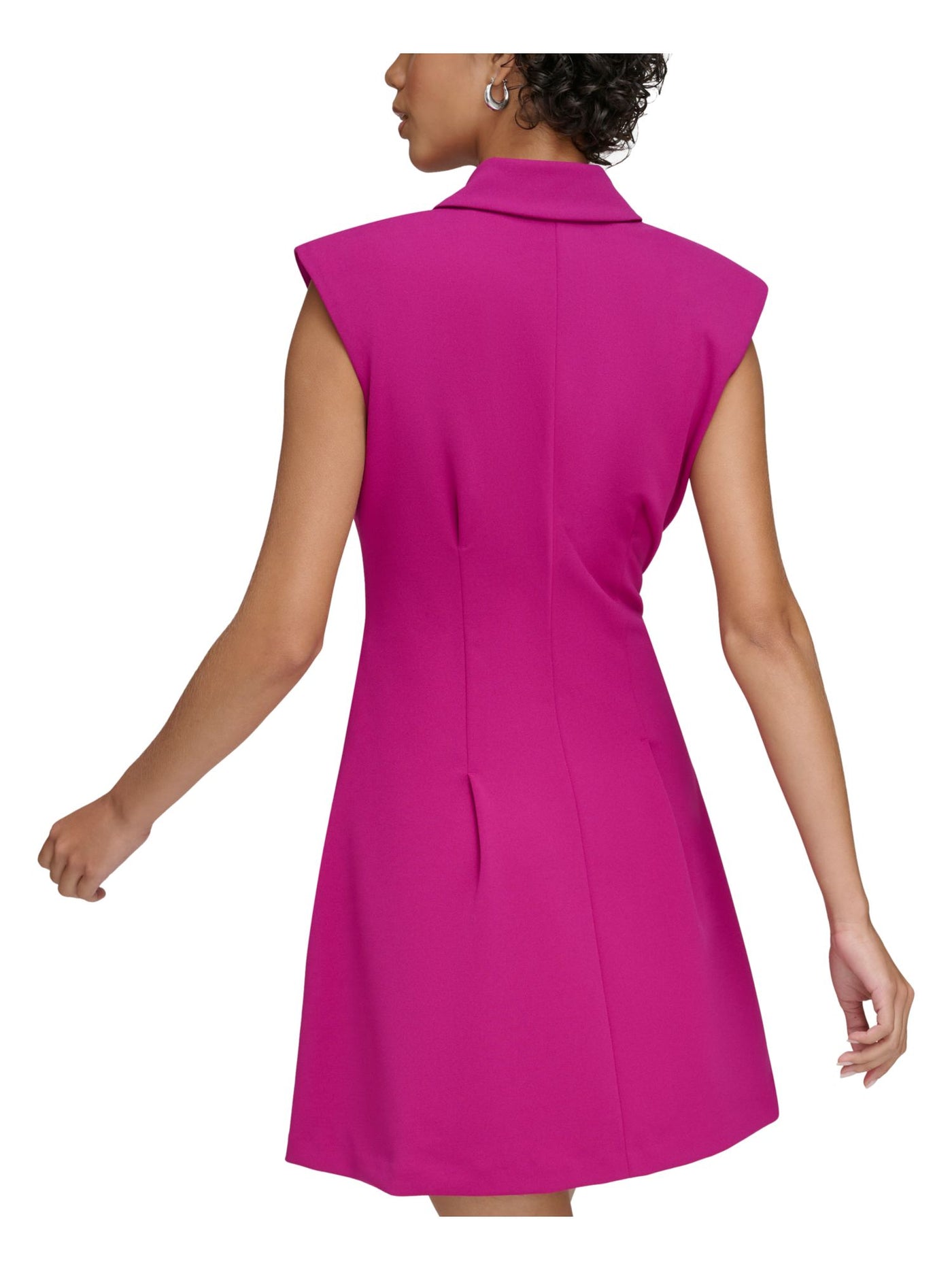 CALVIN KLEIN Womens Pink Pleated Unlined Button Down Cap Sleeve Collared Short Fit + Flare Dress 16