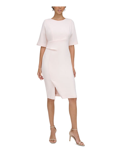CALVIN KLEIN Womens Pink Zippered Lined Side-tuck Waist Slit Hem Dolman Sleeve Round Neck Knee Length Wear To Work Sheath Dress 10