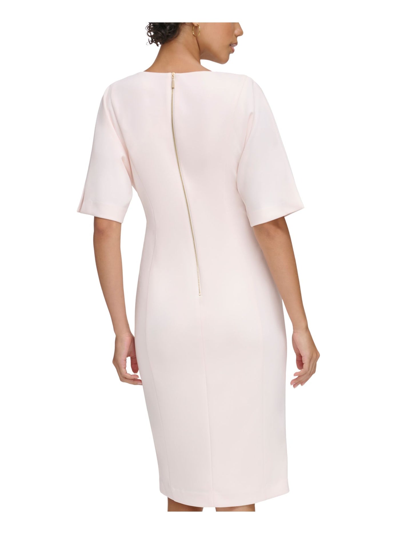 CALVIN KLEIN Womens Pink Zippered Lined Side-tuck Waist Slit Hem Dolman Sleeve Round Neck Knee Length Wear To Work Sheath Dress 10