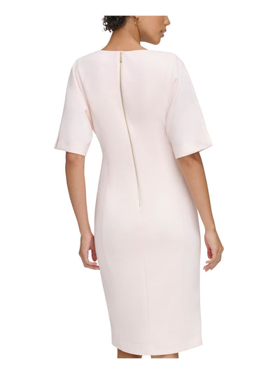 CALVIN KLEIN Womens Pink Zippered Lined Side-tuck Waist Slit Hem Dolman Sleeve Round Neck Knee Length Wear To Work Sheath Dress 10