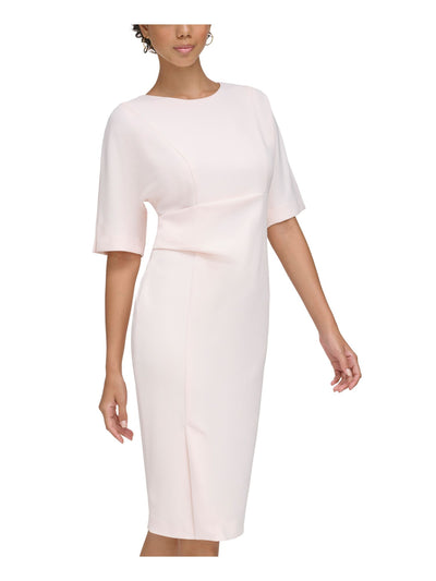 CALVIN KLEIN Womens Pink Zippered Lined Side-tuck Waist Slit Hem Dolman Sleeve Round Neck Knee Length Wear To Work Sheath Dress 10