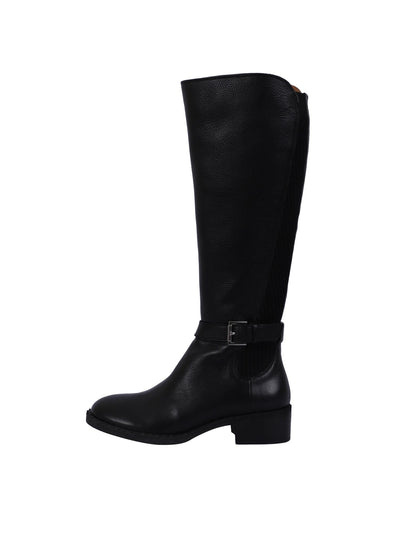 GENTLE SOULS KENNETH COLE Womens Black Mixed Media Ribbed Stretch Pannel Ankle Strap Buckle Accent Brinley Round Toe Block Heel Zip-Up Riding Boot 6 M