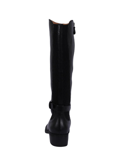 GENTLE SOULS KENNETH COLE Womens Black Mixed Media Ribbed Stretch Pannel Ankle Strap Buckle Accent Brinley Round Toe Block Heel Zip-Up Riding Boot 6 M
